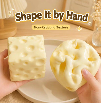 Cheese Cube Squishy Toy, Soft Moldable Petroleum Jelly-Filled Squeeze Ball 🧀