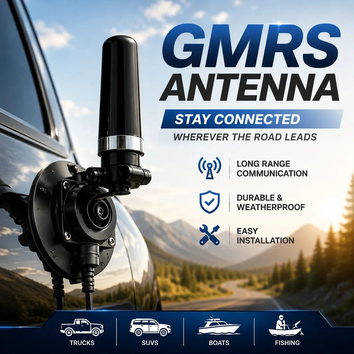 💯🔥 50% OFF - Universal GMRS Antenna Mount – Heavy-Duty Radio Antenna Bracket for Cars, SUVs, Trucks, Off-Road Vehicles & Boats