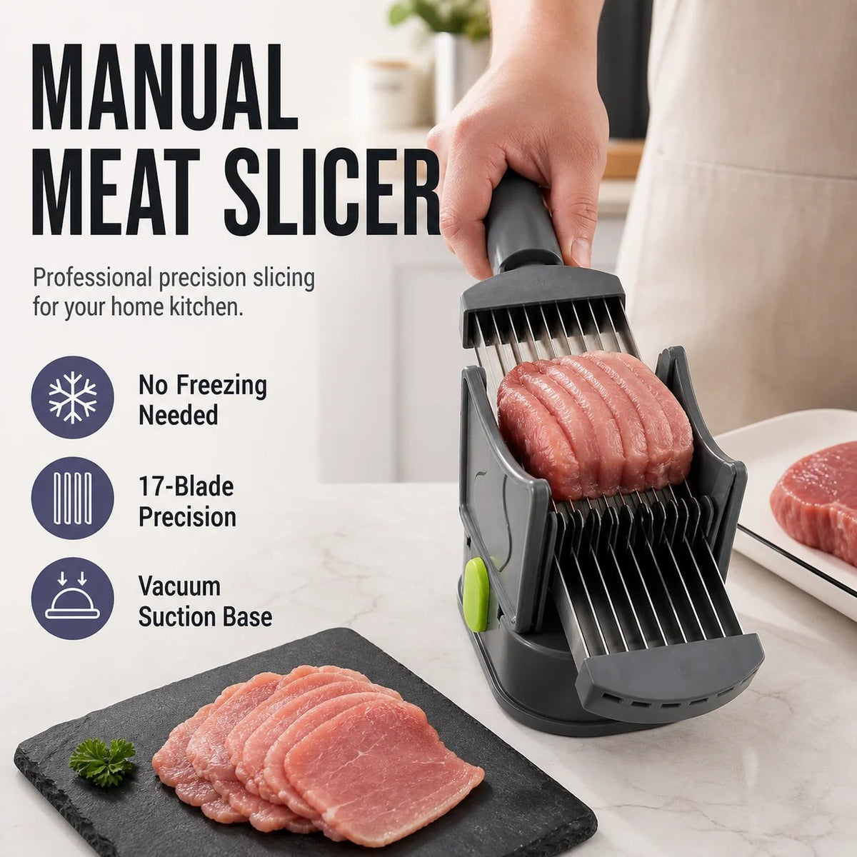 Professional Manual Fresh Meat Slicer and Shredder - Food-Grade Stainless Steel Kitchen Tool for Beef and Fish