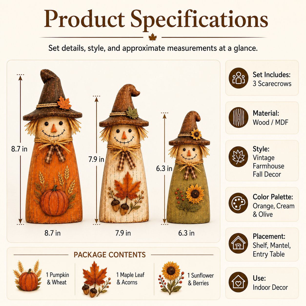 Hand-Carved Vintage Scarecrow Fall Decor Set