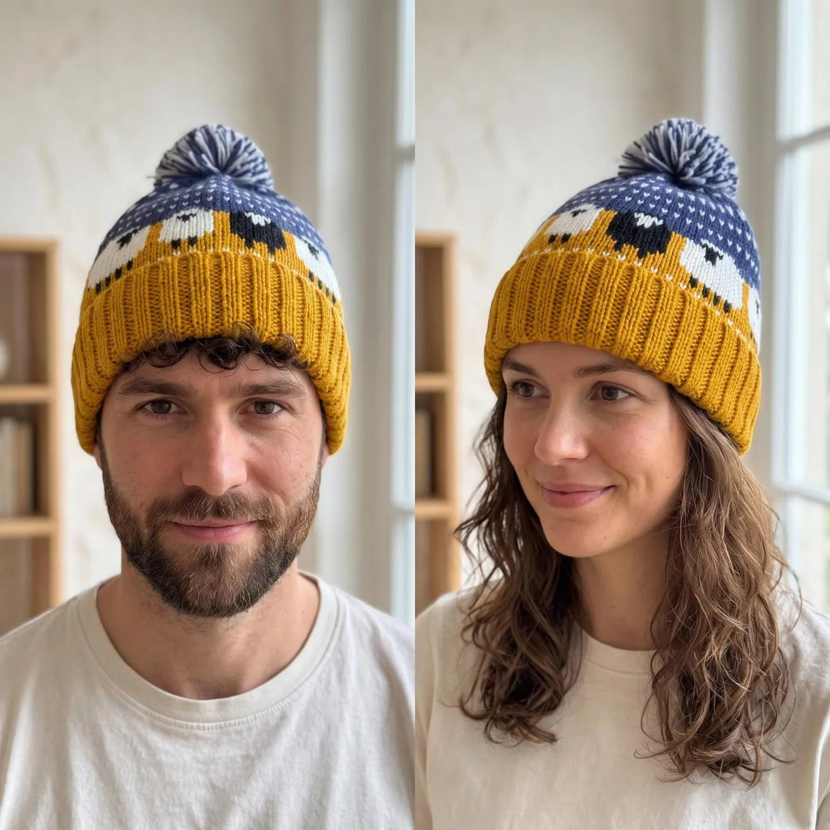 Movie-Inspired Sheep pattern Knit Beanie Hat with Pom Pom