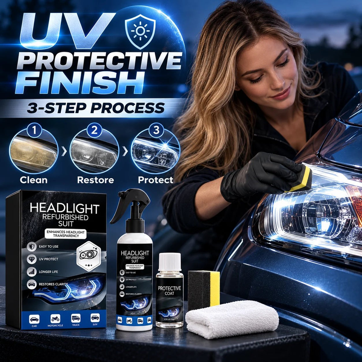🚗 Automotive Headlamp Restoration Fluid, Clears Oxidation, Yellowing & UV Protection