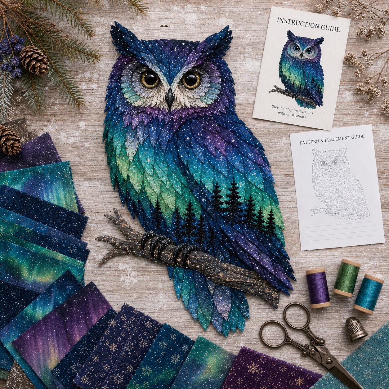 🔥HOT SALES 50% OFF - 🐻Northern Lights Wildlife DIY Patchwork Kit | Aurora Layered Fabric Art, Beginner Sewing Decor & Handmade Nature Gift