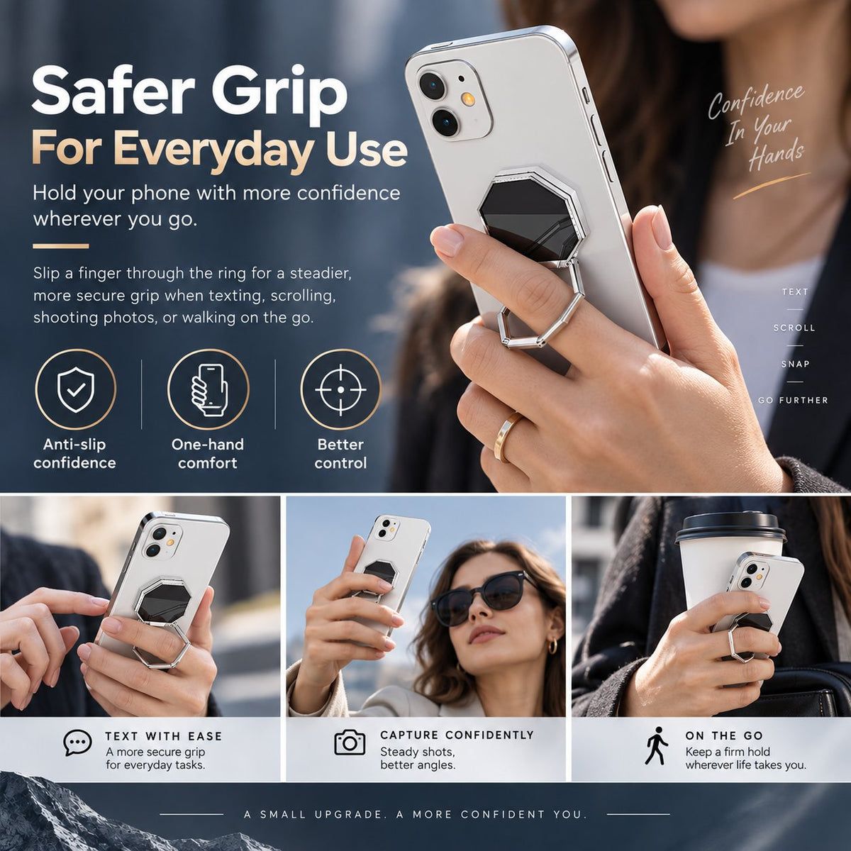 Octagonal Foldable Metal Phone Ring Stand | Magnetic Car Mount Compatible