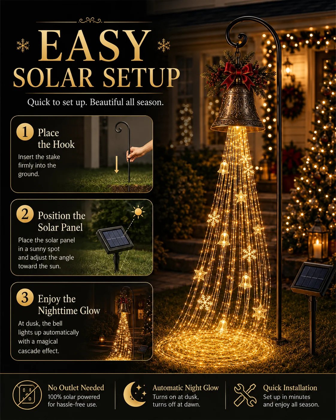 🔥Hot Sale 49% OFF🎄 Christmas Bell Cascade Solar Yard Light✨
