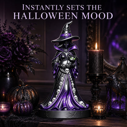 🔥HOT SALES 50% OFF - 🧙‍♀️Midnight Witch &amp; Black Cat Resin Figurine | Gothic Halloween Tabletop Decor &amp; Unique Spooky Gift 🖤