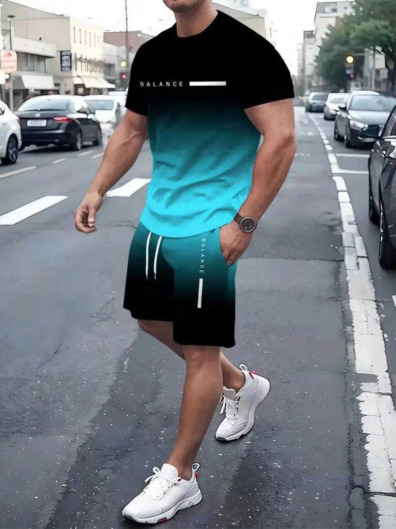Men's Gradient Quick-Dry Workout 2-Piece Activewear Set