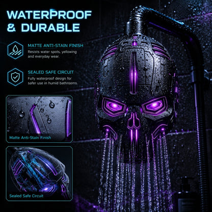 🚿👾Cyber Mecha Skull Color Changing LED Pressure Boost Shower Head