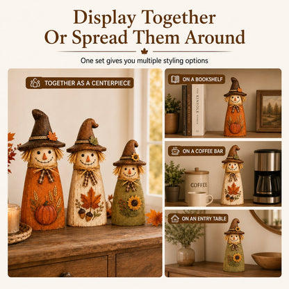 Hand-Carved Vintage Scarecrow Fall Decor Set