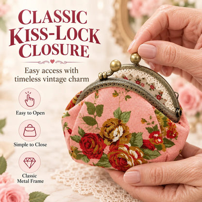 Vintage Floral Kiss-Lock Coin Purse – Compact Pouch for Cards, Coins, Keys & Small Essentials