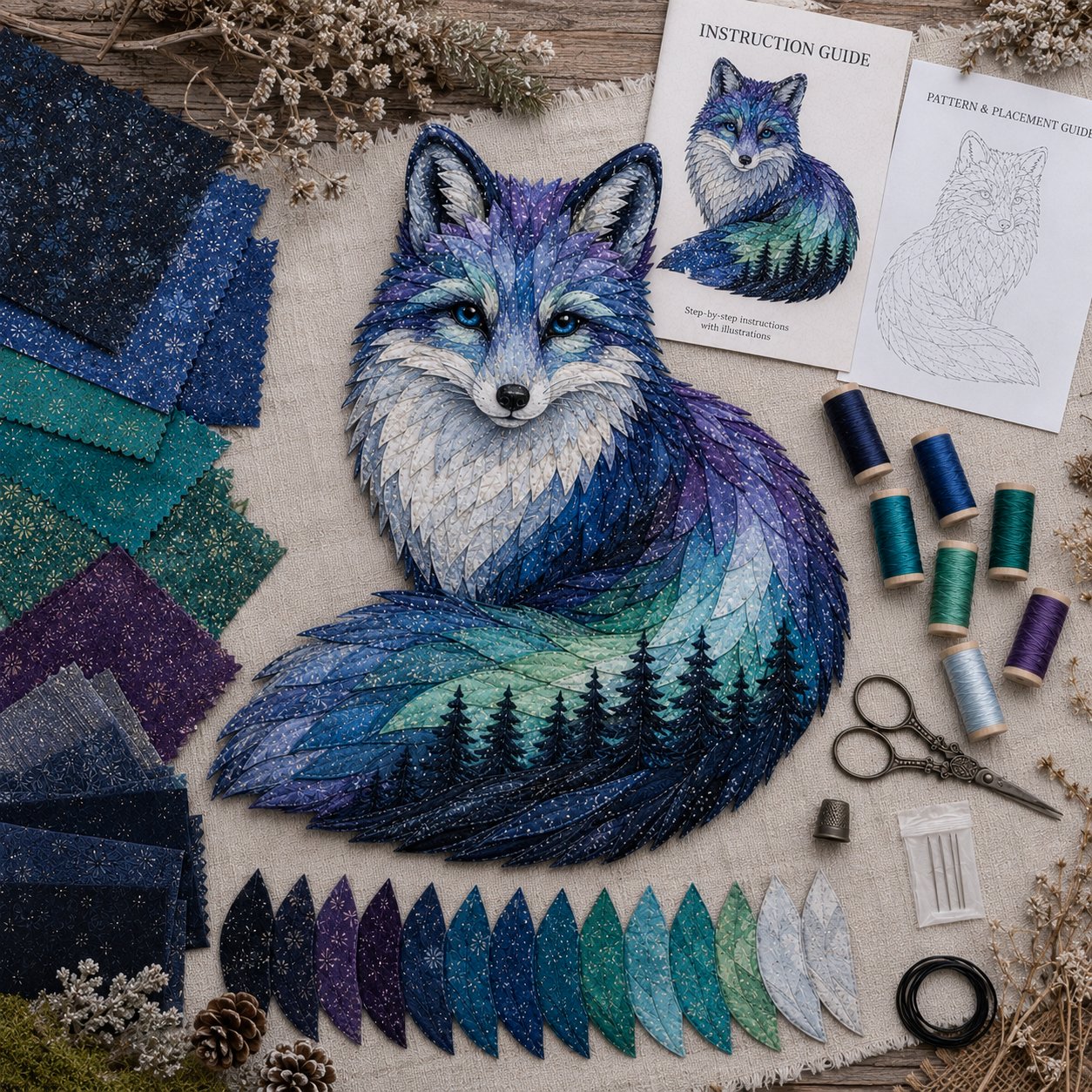 🔥HOT SALES 50% OFF - 🐻Northern Lights Wildlife DIY Patchwork Kit | Aurora Layered Fabric Art, Beginner Sewing Decor & Handmade Nature Gift