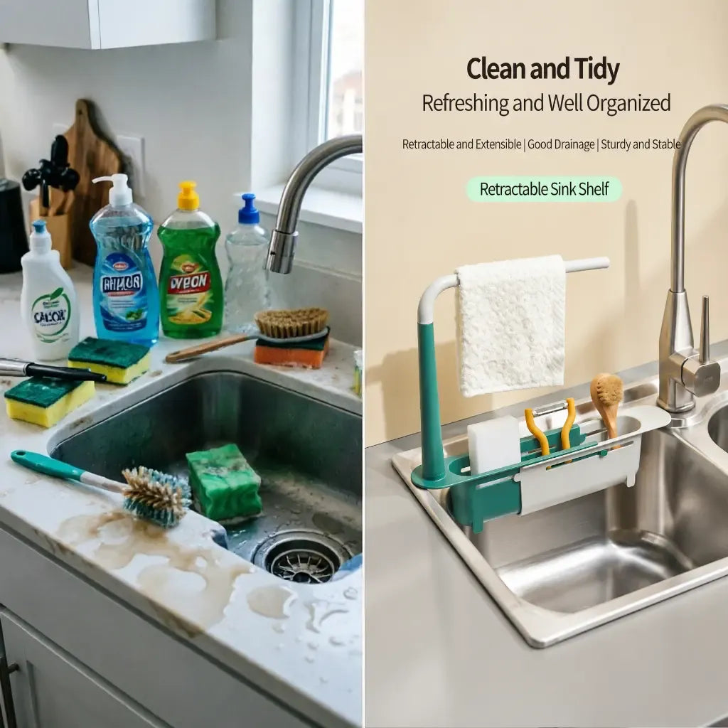Expandable Sink Organizer Shelf - Waterproof Plastic Rack with No Mold Growth🛁