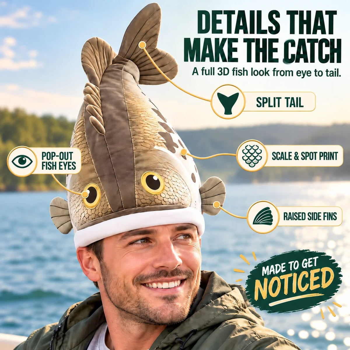 🔥Last day 49% OFF🐟 Funny 3D Fish Hat — Funny Fishing Gift for Anglers, Lake Days & Parties