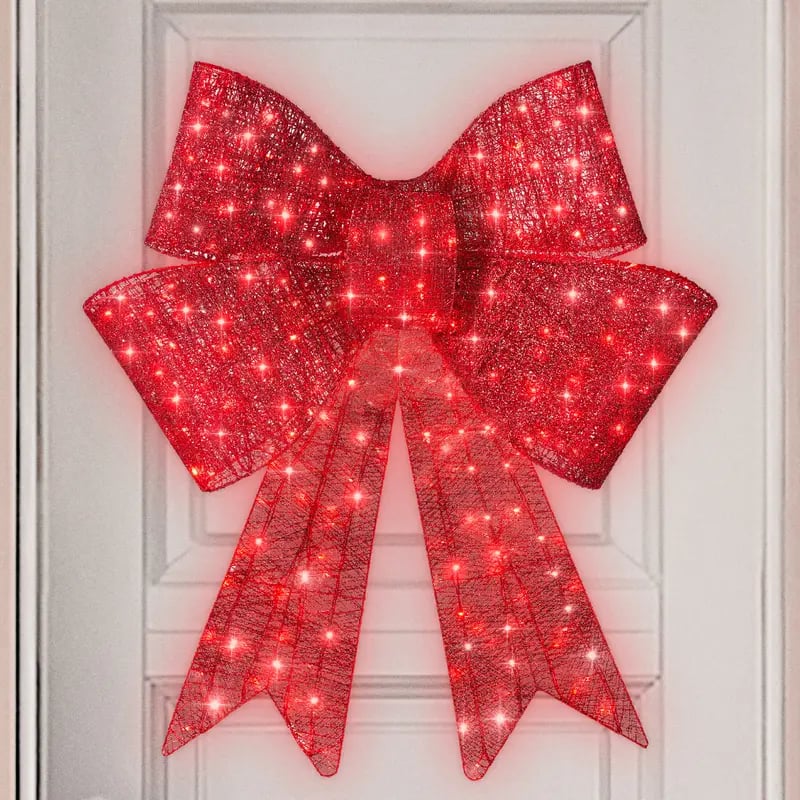 🎄 24″–48″ Giant Lighted Christmas Bow – Red LED Outdoor Decoration with 8 Modes & Timer