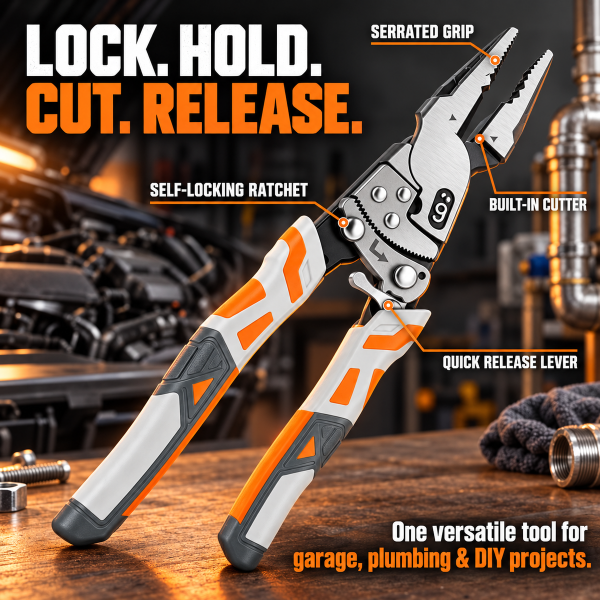 🔧 Self-Locking Ratchet Pliers – Secure Grip, Less Effort