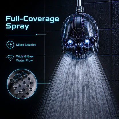 🚿👾Cyber Mecha Skull Color Changing LED Pressure Boost Shower Head