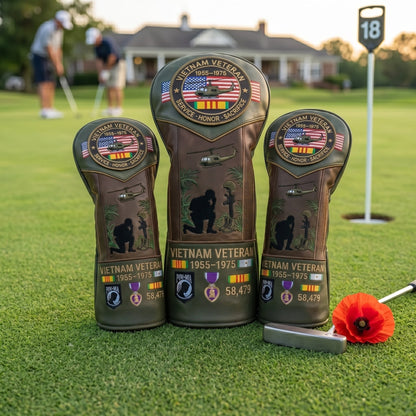 🎖️ Last Day Promo: 49% OFF ⛳️Vietnam Veteran Tribute Elite Leather Golf Head Cover -1955-1975 Service Tribute