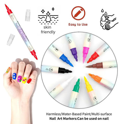 🔥🎨12/24 Colors Dual-Tip Nail Markers For Nail Art