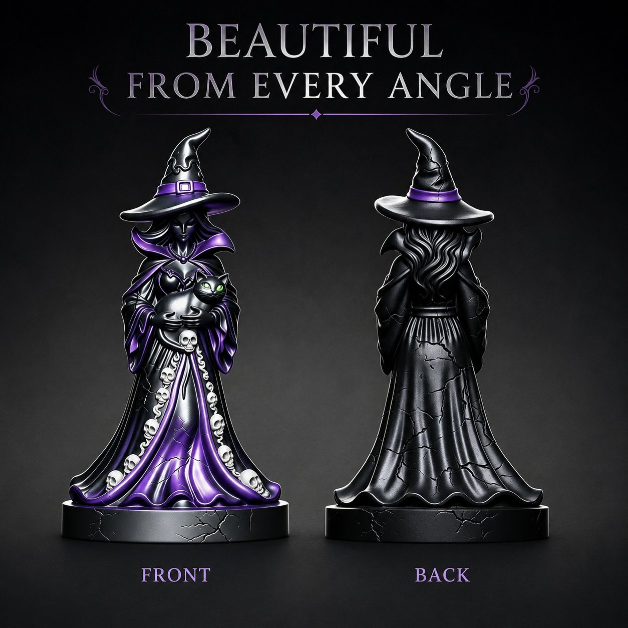 🔥HOT SALES 50% OFF - 🧙‍♀️Midnight Witch &amp; Black Cat Resin Figurine | Gothic Halloween Tabletop Decor &amp; Unique Spooky Gift 🖤