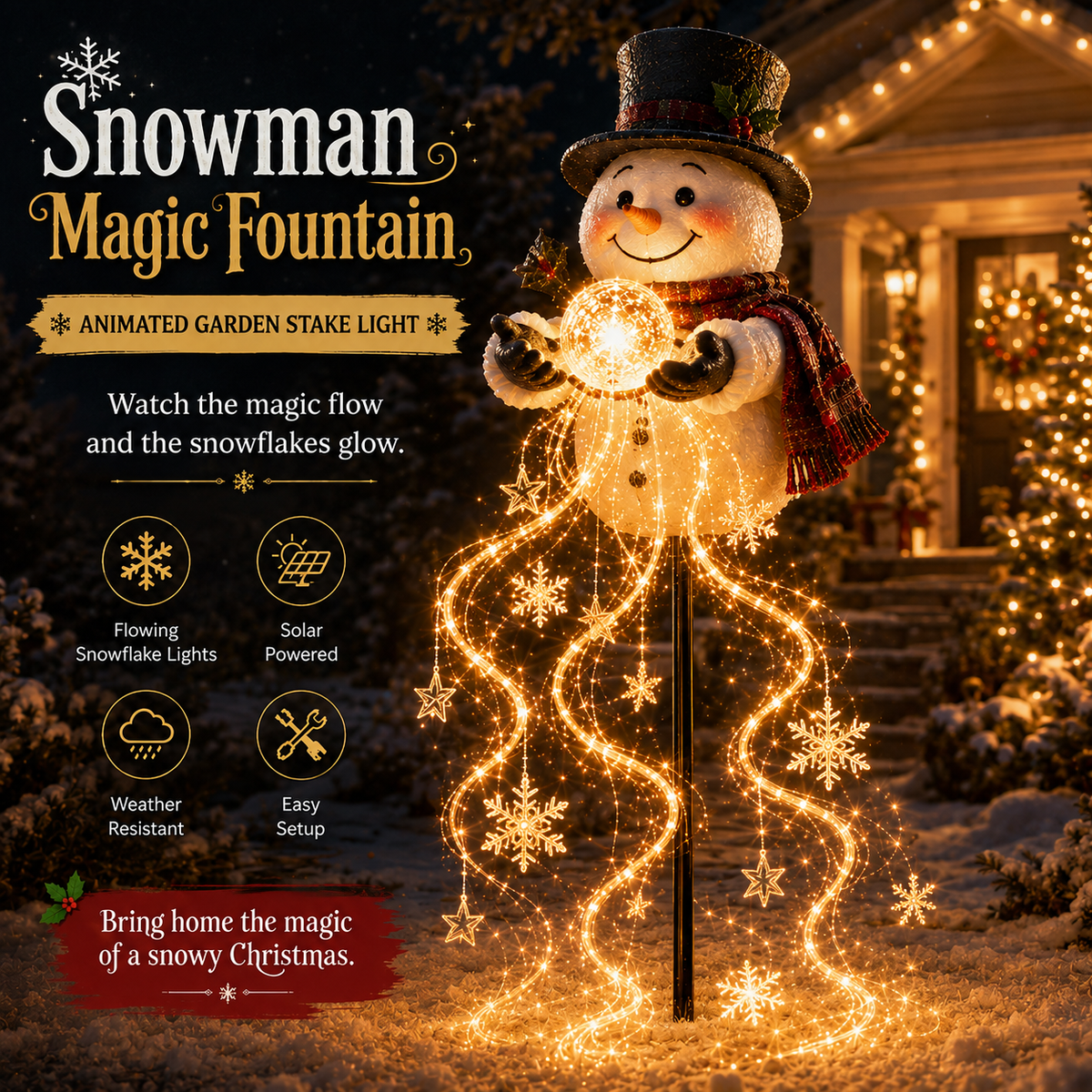 🔥🎄49% OFF🎄 Snowman Magic Fountain -Flowing Snowflake LED Christmas Garden Light❄️