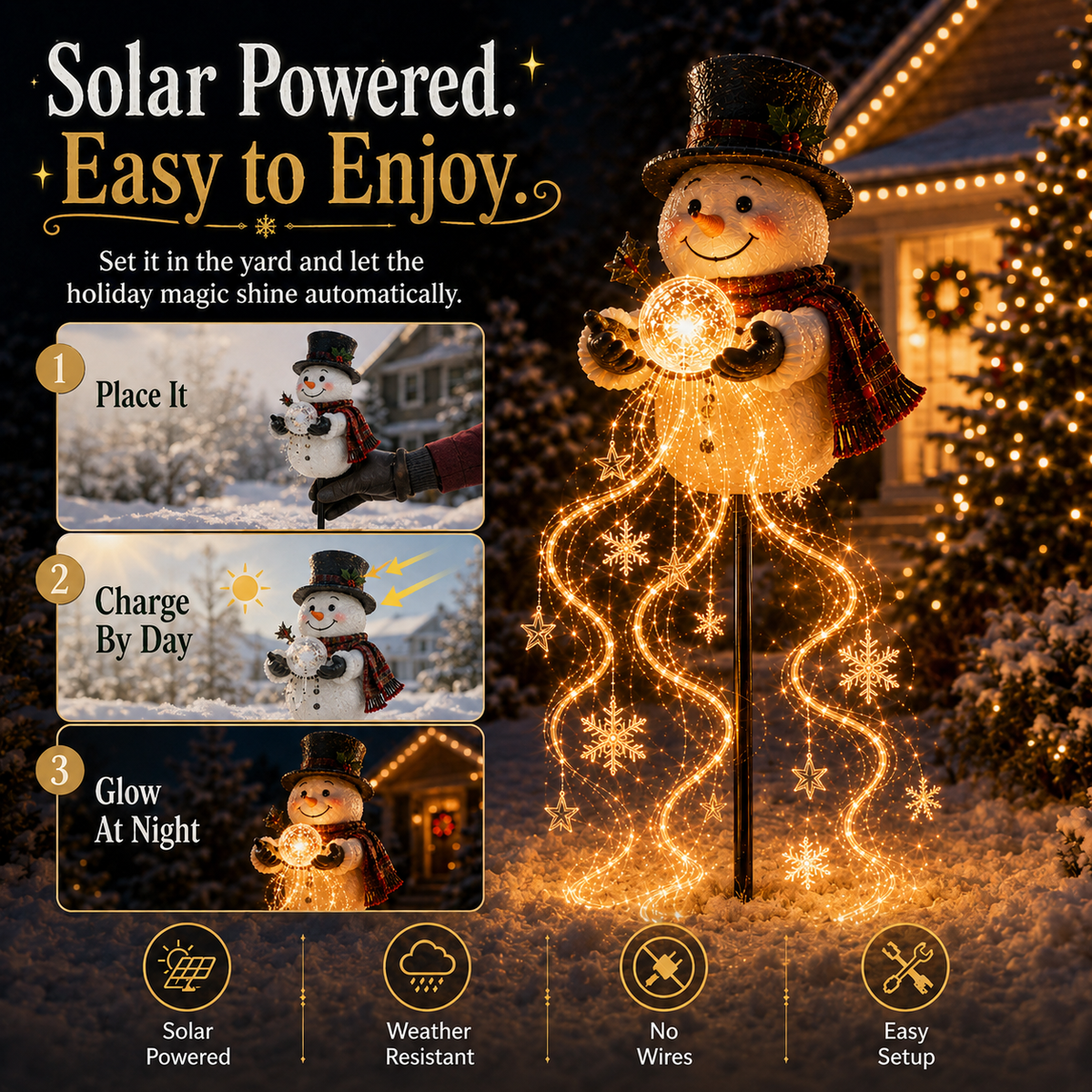🔥🎄49% OFF🎄 Snowman Magic Fountain -Flowing Snowflake LED Christmas Garden Light❄️