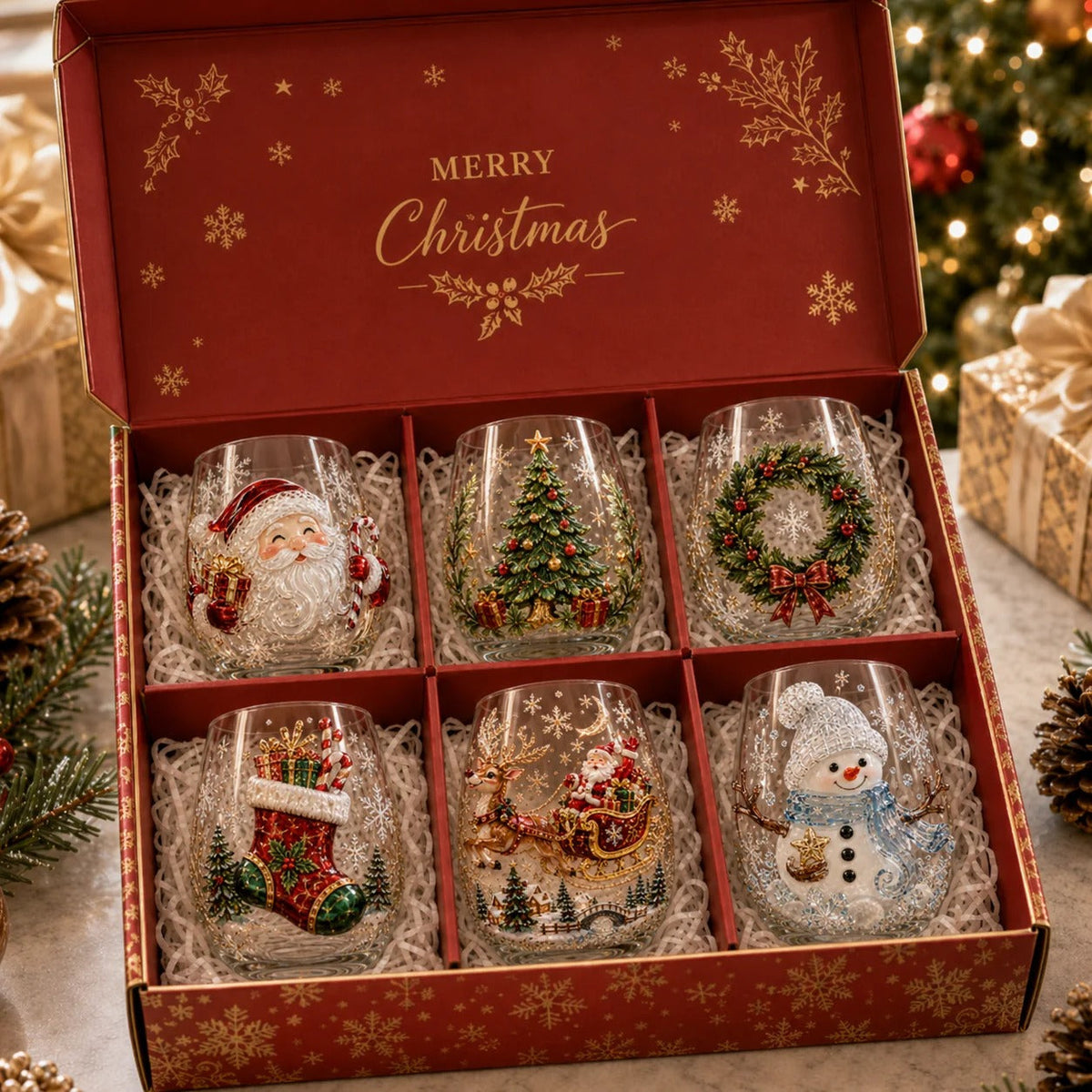 🎅Christmas Early Bird Sale🎄Christmas Glass Art Cup | Luxury Raised Holiday Glassware for Drinks, Decor & Christmas Gifts 🎁