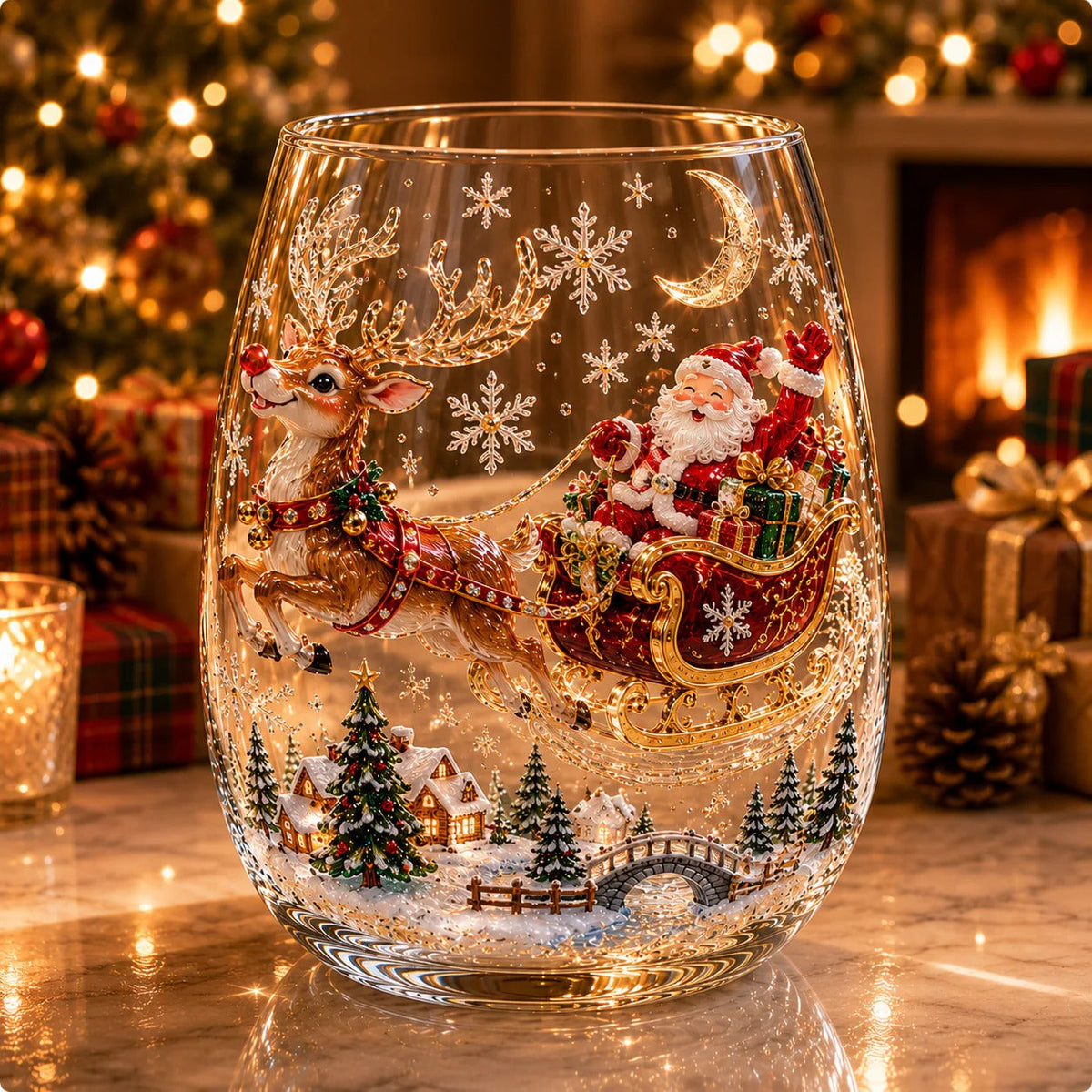 🎅Christmas Early Bird Sale🎄Christmas Glass Art Cup | Luxury Raised Holiday Glassware for Drinks, Decor & Christmas Gifts 🎁