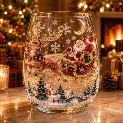 🎅Christmas Early Bird Sale🎄Christmas Glass Art Cup | Luxury Raised Holiday Glassware for Drinks, Decor & Christmas Gifts 🎁