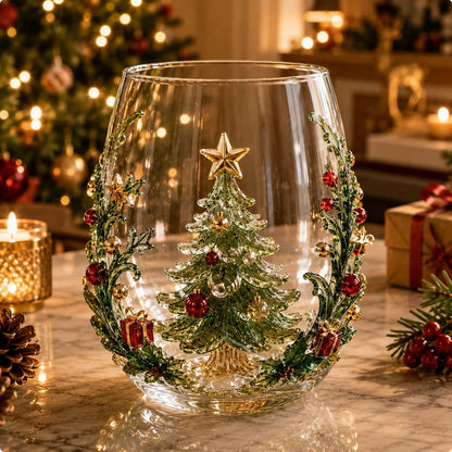 🎅Christmas Early Bird Sale🎄Christmas Glass Art Cup | Luxury Raised Holiday Glassware for Drinks, Decor & Christmas Gifts 🎁