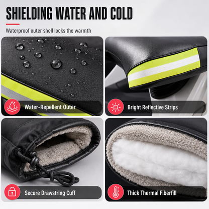 Winter Motorcycle Handlebar Muffs Thick Fleece Lined Windproof Cold Weather Gloves for Electric Scooters with Reflective Strip 1 Pair