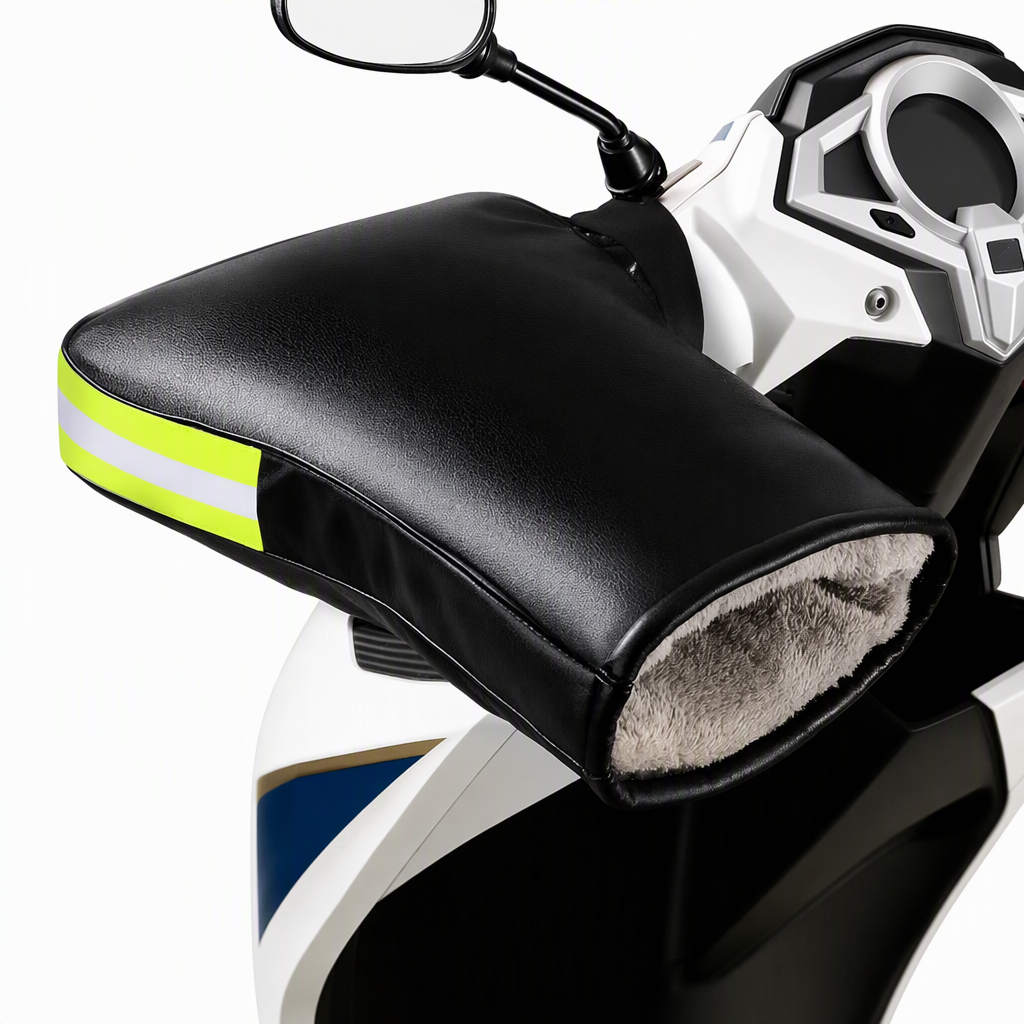 Winter Motorcycle Handlebar Muffs Thick Fleece Lined Windproof Cold Weather Gloves for Electric Scooters with Reflective Strip 1 Pair