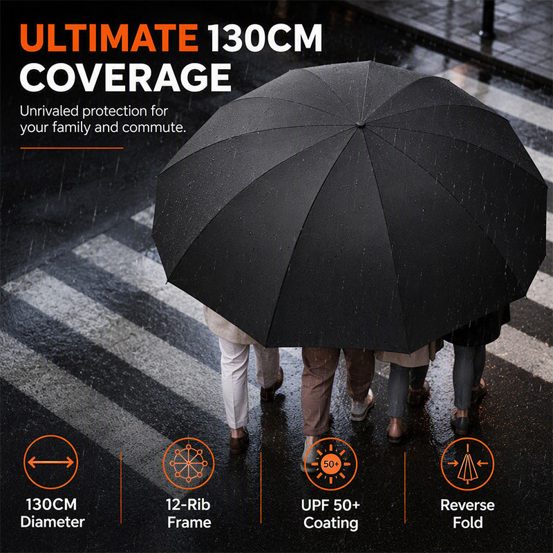 ☂️50% OFF! Extra-Large Reverse Folding Umbrella – 125cm Canopy, 12-Rib Windproof Design & UPF50+ Sun Protection