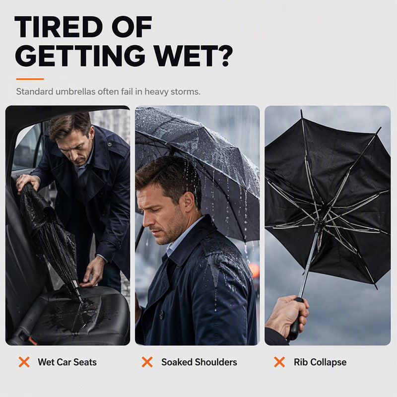 ☂️50% OFF! Extra-Large Reverse Folding Umbrella – 125cm Canopy, 12-Rib Windproof Design & UPF50+ Sun Protection