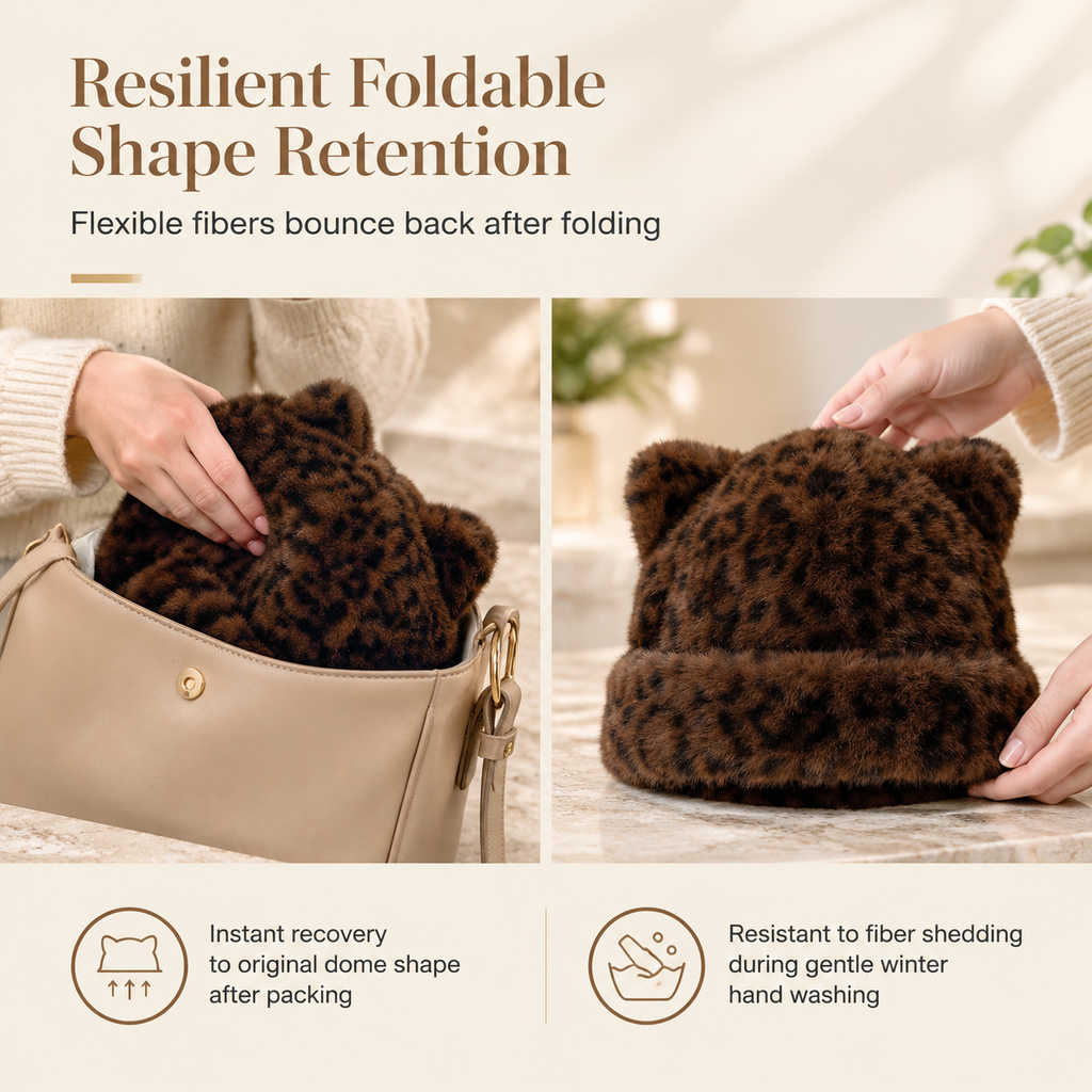 Women Fluffy Faux Mink Fur Beanie Hat with Cute Bear Ears Warm Winter Cold Weather Pullover Cap