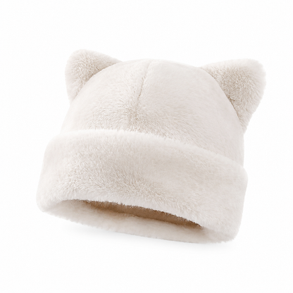 Women Fluffy Faux Mink Fur Beanie Hat with Cute Bear Ears Warm Winter Cold Weather Pullover Cap