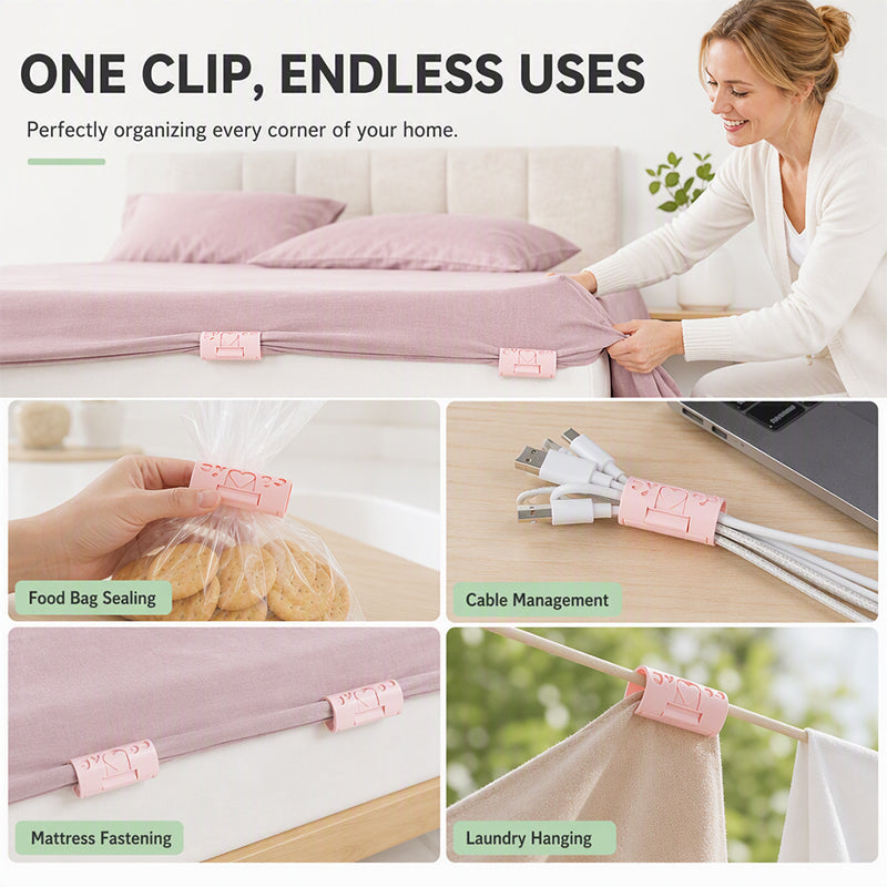 🥳HOT SALE🥳💞6 pcs per bag! 🛏️📌 50% OFF! Needle-Free Bedsheet Clip  durable ABS, grip edges without sharp pins. Keep sheets neatly in place! 🛡️✅