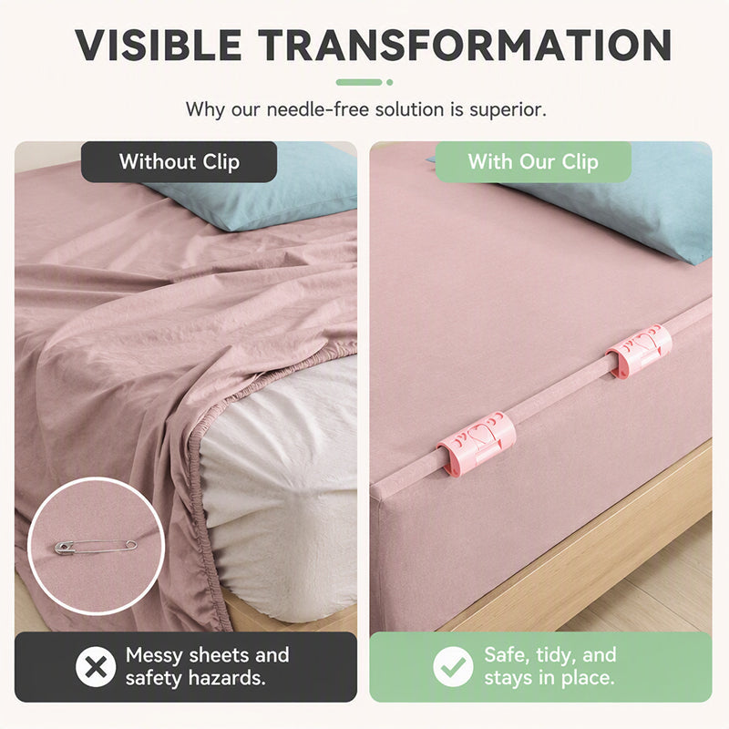 🥳HOT SALE🥳💞6 pcs per bag! 🛏️📌 50% OFF! Needle-Free Bedsheet Clip  durable ABS, grip edges without sharp pins. Keep sheets neatly in place! 🛡️✅