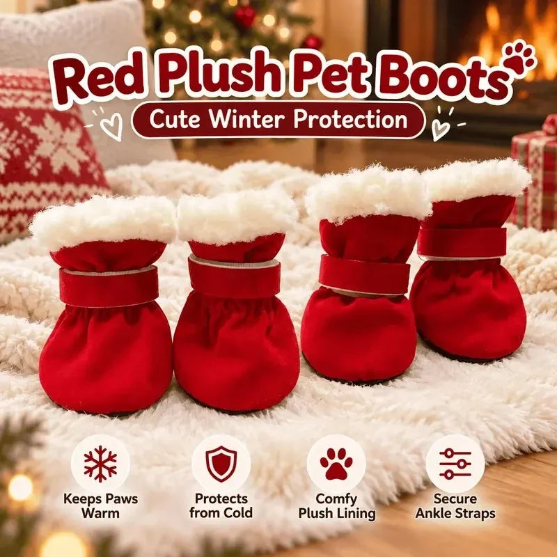 Warm Winter Dog Boots with Soft Plush Lining
