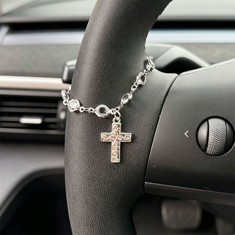 Retro Alloy Car Steering Wheel Pendant Cross Star Charm Ornament