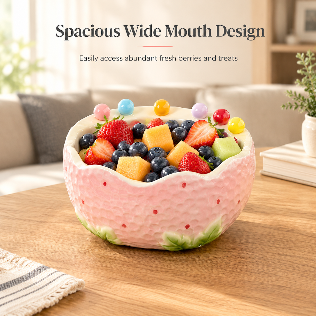 🎁2026 Christmas Sale🎅Cute Strawberry Ceramic Fruit Plate with Fork Set– Cute Fruit & Snack Plate for Home
