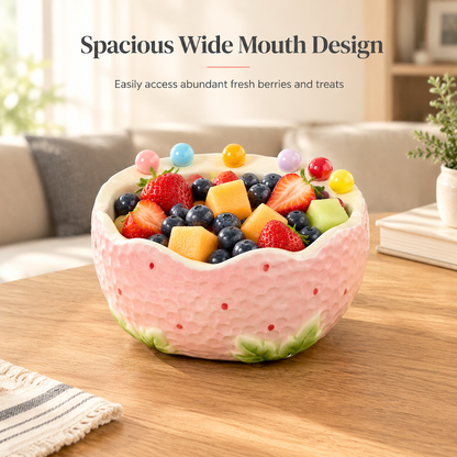 🎁2026 Christmas Sale🎅Cute Strawberry Ceramic Fruit Plate with Fork Set– Cute Fruit & Snack Plate for Home