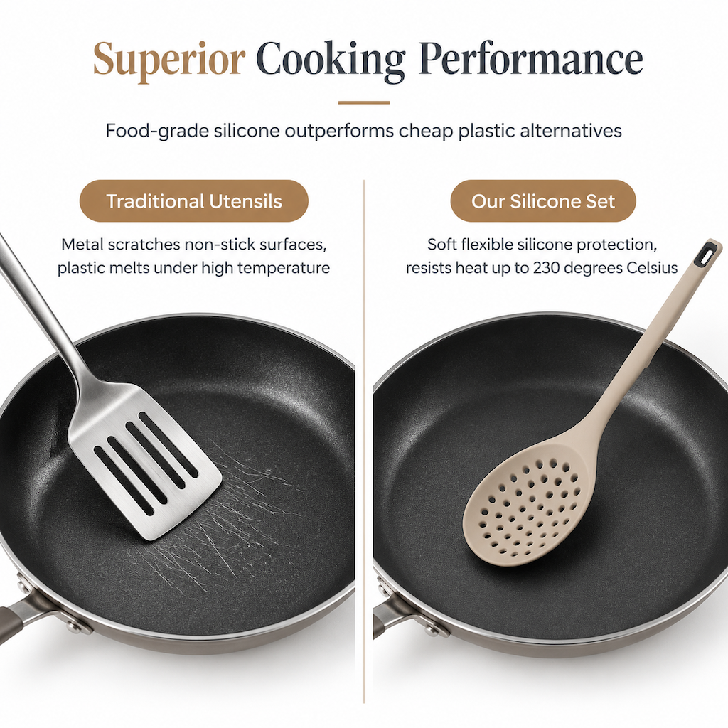 9 Piece Silicone Kitchen Utensils Set Household Cooking Spatula and Soup Spoon Set