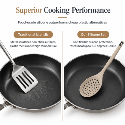 9 Piece Silicone Kitchen Utensils Set Household Cooking Spatula and Soup Spoon Set