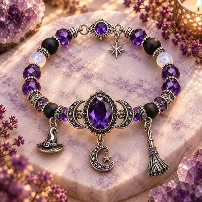 🔮 Witch’s Crystal Moon Charm Bracelet
