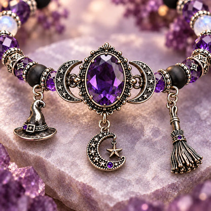 🔮 Witch’s Crystal Moon Charm Bracelet